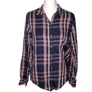 So Favorite Shirt Navy/Pink/Plum Plaid Flannel Button-Down Shirt - Size Juniors